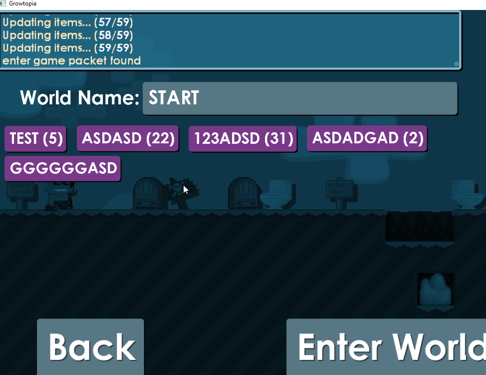 2015 Growtopia client showing the world selection screen